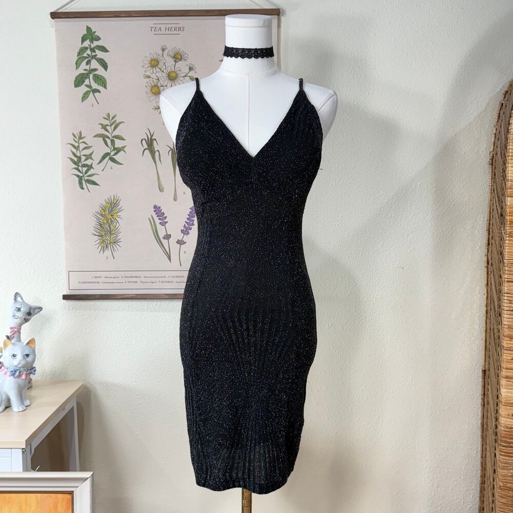 Vintage 90s Y2k Metallic Bodycon Mini Dress Sexy Party Trashy McBling Bimbo M